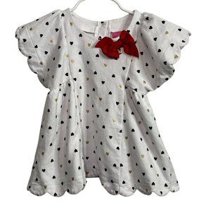Isaac Mizrahi Baby Girl Dress 18M White Heart Print Red Bow